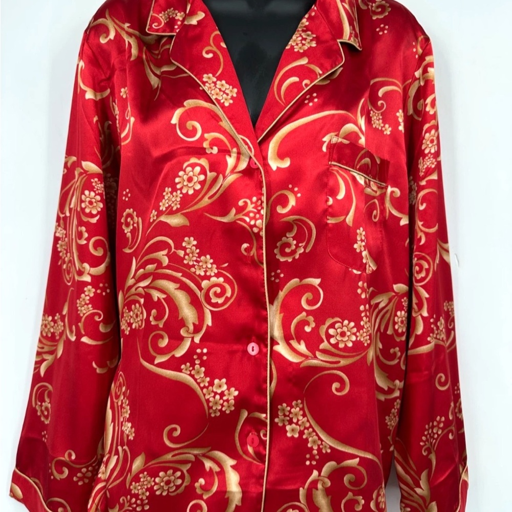 Morgan Taylor Red Floral Satin Shirt and pants XXL